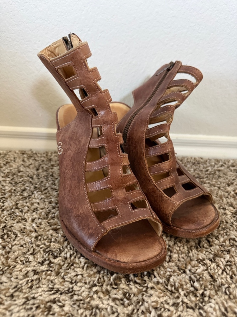 Women's Brown BedStu Cutout Wedge Sandals